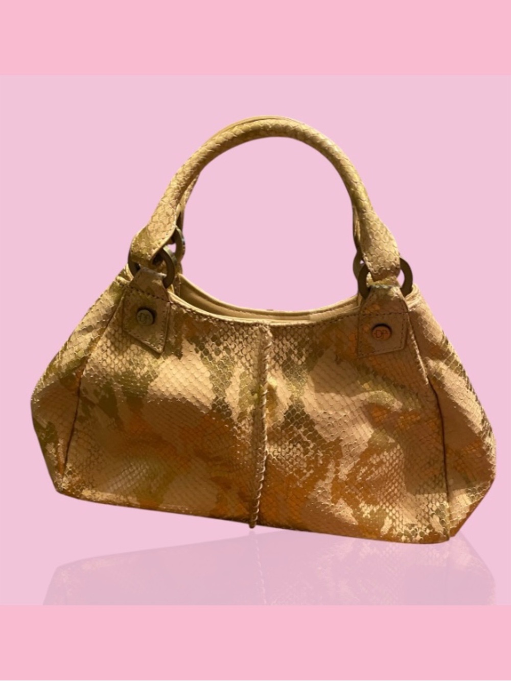 Donald J. Pliner Gold Snake-Embossed Leather Shoulder Bag